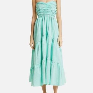 Cinq a Sept Strapless Seersucker Aqua Dress